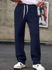 Manfinity Homme Men's Eagle Print Drawstring Waist Loose Casual Sweatpants,  Sweatpants For Men - Navy Blue - View 6