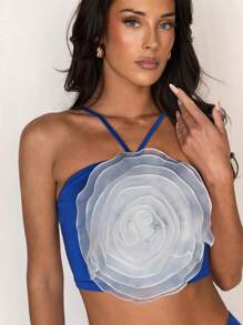 Glamine Women Floral Printed Cross Back Camisole Top And High Split Pleated Skirt Set - Blue - View 5