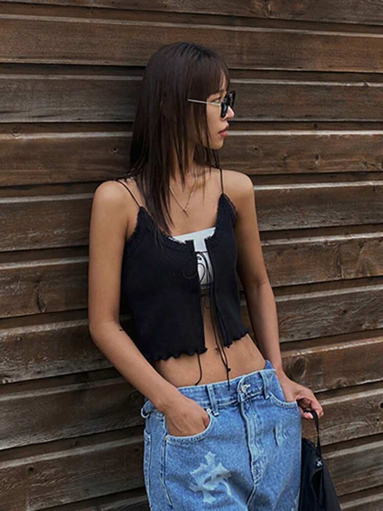 Solid Color Cropped Tie Front Camisole