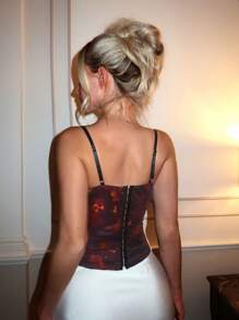 Glamine Sexy Mesh Print Underwire Fishbone Ruffle Hem Camisole Top For Women - Multicolor - View 2