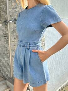 Forever 21 Women's Spring Casual Minimalist Denim Overalls A-Line Cargo Jumpsuit - Light Wash - View 7