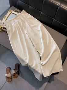 Flirla Women Plus Size Elegant Minimalist Solid Color Wide Leg Pants Fall Cloth For Women - Apricot - View 1