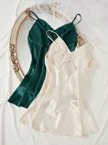Shein Underwear&Sleepwear Basics Conjunto de bata de seda sintética de unicolor, talla grande, para vacaciones