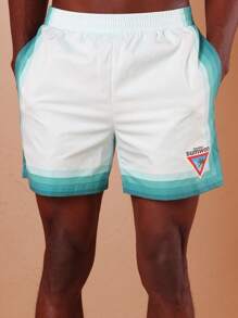 SUMWON 夏季沙滩泳裤运动休闲沙滩短裤弹力腰带透气游泳短裤水蓝色渐变运动户外泳池冲浪度假 - 綠色 - 查看 6