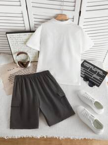 2pcs Men Casual Shirt And Shorts Set, Daddy And Me Matching Outfits (Sold Separately) - Multicolor - View 2