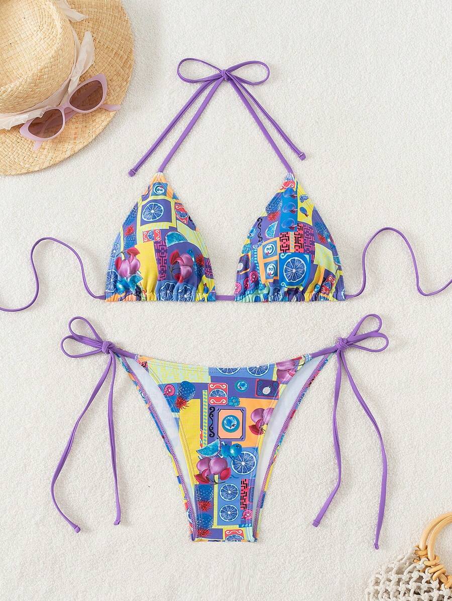 SHEIN Swim Print Beach Bikini Swimsuit Set - Multicolor - View 1