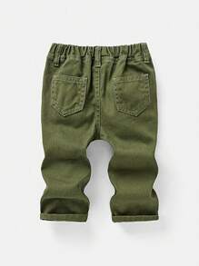 SHEIN Pantalones vaqueros holgados de denim suave con cortes y roturas para niño pequeño en verano - Verde militar - Ver 2
