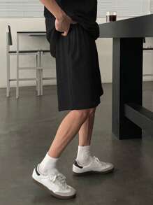 DAZY 2 pièces/set Ensemble t-shirt et short pour hommes avec imprimé lettre, noir