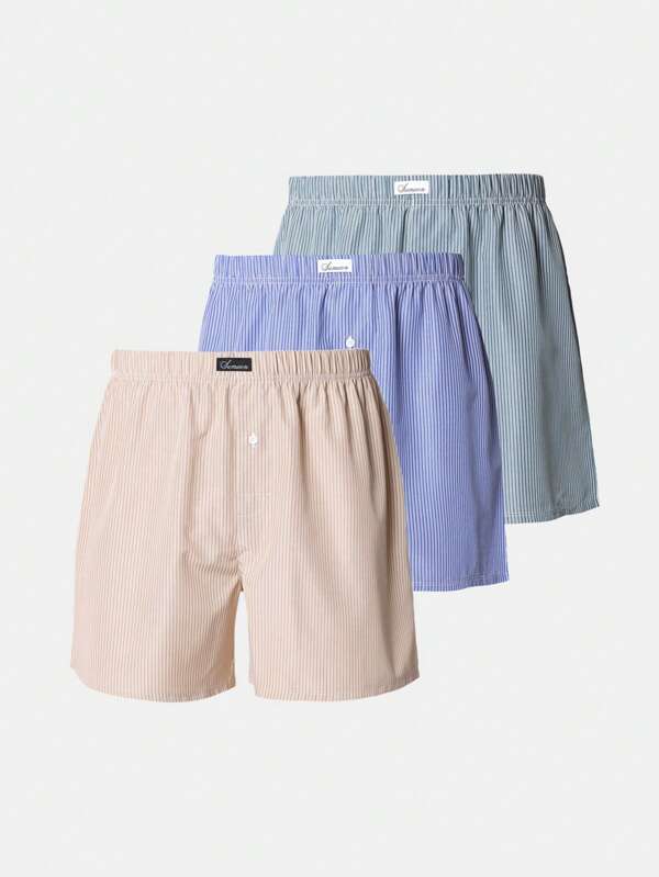 SUMWON Pack de 3 boxers tissés de qualité supérieure. Confort d'été, ajustement confortable, sous-vêtements rayés pour dormir et se détendre. Sous-vêtements classiques, respirants, pour le quotidien