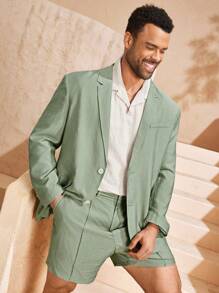 EASEVO Plus Size Men's Casual Long Sleeve Blazer, For Fall Winter - Green - View 3