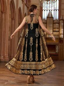 Al Najma Women's Elegant Spring/Summer Mesh Robe With Neck Tie, Arabic Style Set - Black - View 2