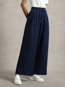 Briarwyn Women's Striped Pleated Pocket Loose Casual Wide Leg Pants Summer For Women Business Casual Woman - Navy Blue - View 5
