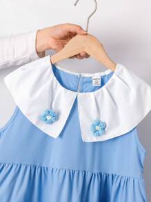 Tween Mädchen Lässig Süß Frühling Tween Mädchen Hellblau Geeignet für Ausflüge Reisen Polokragen Floral Dekor Rüschensaum Kleid - Blau - Übersicht 4