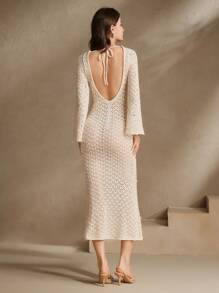 Anewsta Vestido ajustado de sirena con manga trompeta, perlas y desgaste, con cubierta transparente, adecuado para festivales, salidas, vacaciones, playa, verano y vacaciones casuales