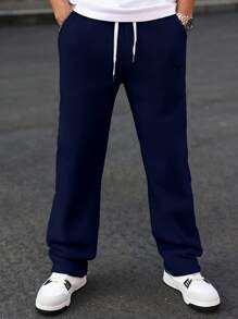 Manfinity Homme Men's Eagle Print Drawstring Waist Loose Casual Sweatpants,  Sweatpants For Men - Navy Blue - View 5