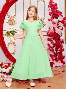 Kleinkind Mädchen A-Linie Kleid mit Spitzenkappärmeln und hoher Taille, süßer Prinzessinnenstil, weich und bequem