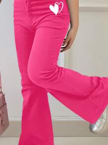 SHEIN Bộ 2 món/Bộ áo cổ tròn tối giản giản dị cho bé gái và quần dài trang phục mùa hè - Màu Hồng Tươi - Xem 4