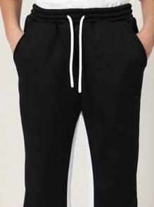 SUMWON Flare Joggers With White Side Panel Athletic Pants Retro Style Streetwear Training Performance Bottoms Winter Season Youth Sports Casual Sweatpants - Black - View 6