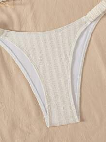 SHEIN Swim Bikini de primavera de dos piezas con textura lisa, almohadillas desmontables y fruncido - Beis - Ver 5