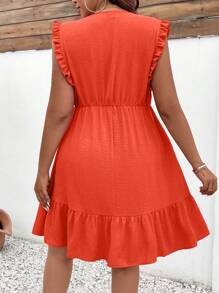 SHEIN Clasi Plus Size Summer Casual Textured Ruffle Hem Dress - Orange - View 2