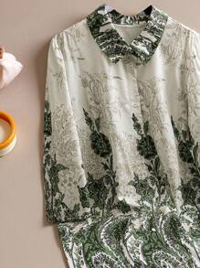 Lacomfia بلوزة تونيك عربية فضفاضة نساء مقاسات كبيرة بطباعة زهرية وأكمام طويلة