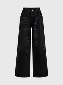 Revavyn Women's Casual Washed Loose Wide Leg Jeans - Grey - View 3