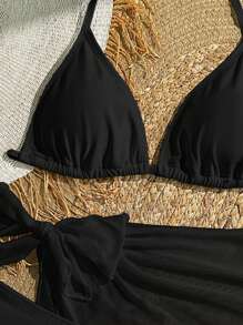 SHEIN 少女三件套黑色泳衣比基尼套装，休闲海滩度假 - 黑色 - 查看 6