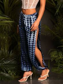SHEIN SXY 女士扎染印花镂空休闲宽腿裤 - 彩色 - 查看 2