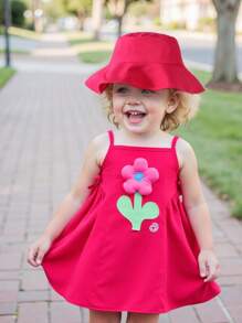 Baby Girl Cute Flower Pattern 3D Decorative Sleeveless Dress, Girl Custom 3D Cut Design Dress, Suitable For Summer Garden, Casual Outdoor - Hot Pink - View 4