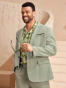 EASEVO Plus Size Men's Woven Long Sleeve Blazer