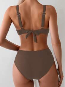 Conjunto de bikini de verano con cuello en V cruzado y bloques de color - Multicolor - Ver 2