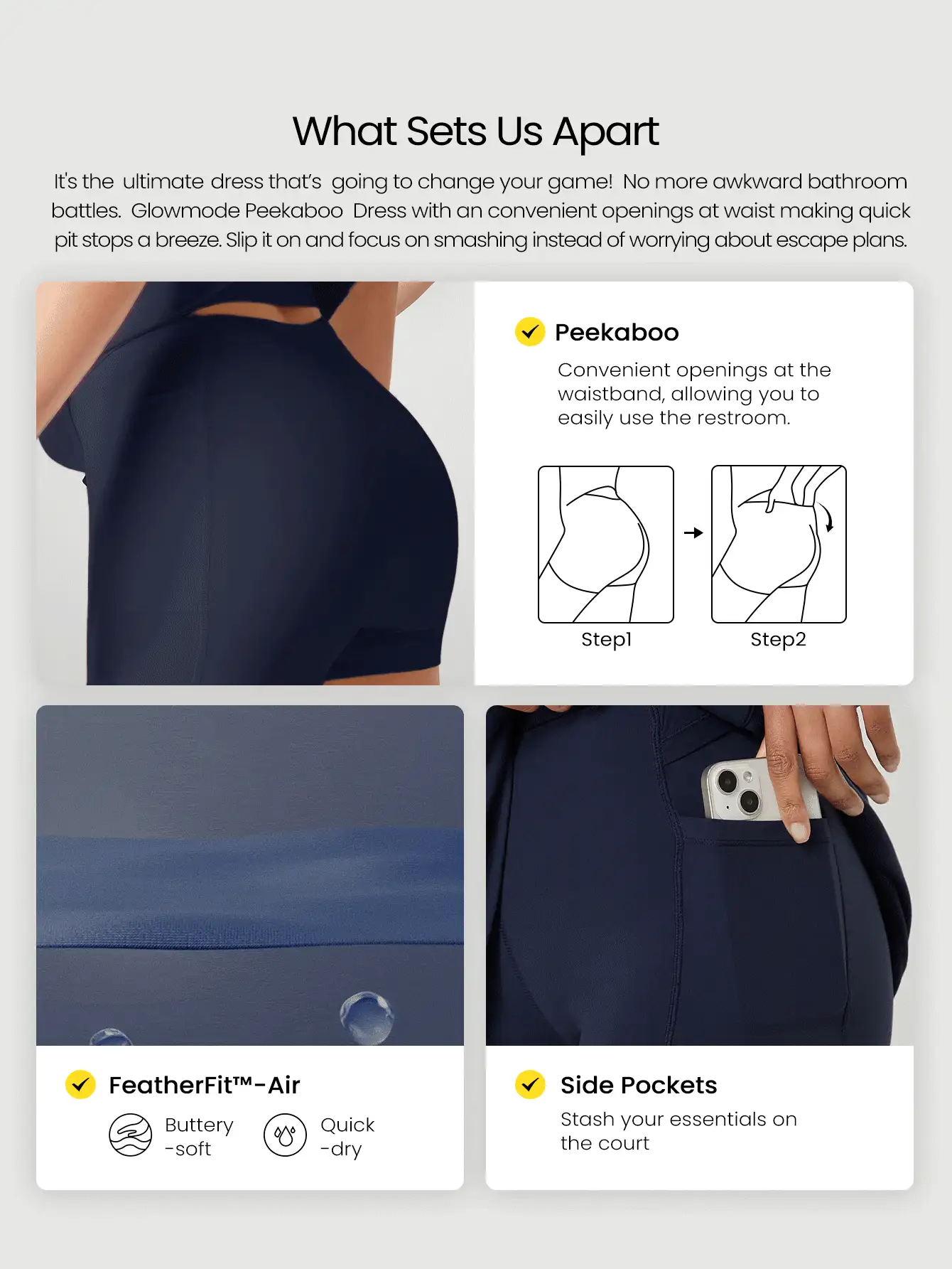 FeatherFit™-Air Peekaboo Cut-Out Pocket Multifunctional Athletic Dress With Built-In Shorts Light Support Low Impact Yoga Pilates Daily Summer Quick Dry Moisture Wicking