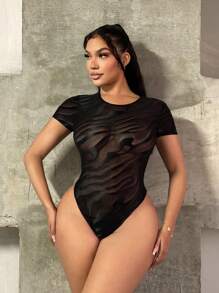 SHEIN SXY Body de mujer de color liso de manga corta con cuello redondo, moda minimalista