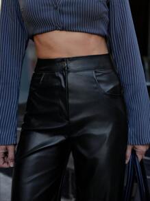 RueChic PU 皮革喇叭褲 - 黑色 - 查看 5