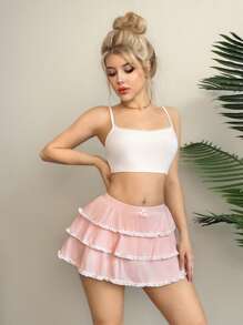 EgrlEra 女士性感蕾丝边薄纱荷叶边半身裙