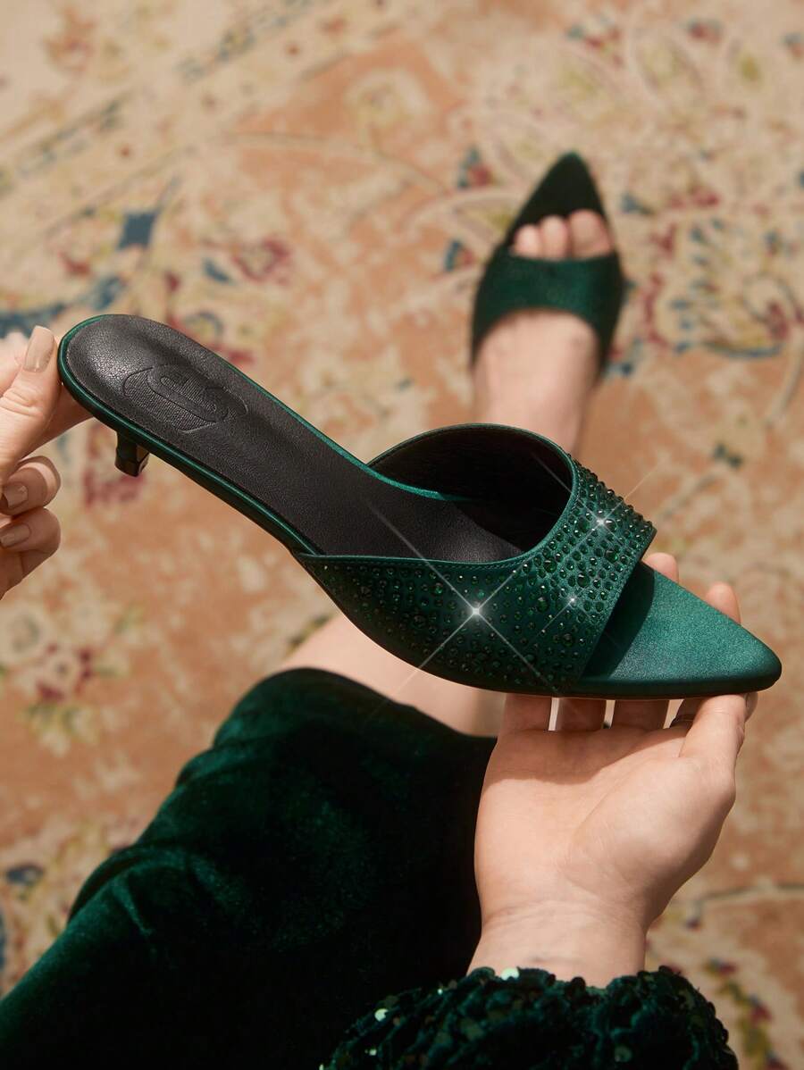 CUCCOO TILAWA Pointed Toe Stiletto Heel Versatile High Heel Sandals For Women For Christmas - Dark Green - View 1