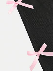 Tween Girls' Casual All-Match Versatile Sweet Retro 3D Bow Ruffled Trim Fitted Leggings In Black - Black - View 5