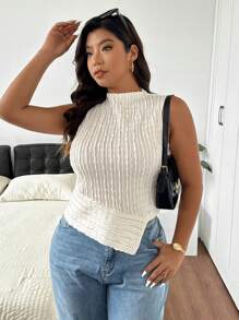 SHEIN Frenchy Einfarbiges, figurbetontes Tanktop mit asymmetrischem Saum für Damen in Übergröße