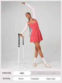 GLOWMODE FeatherFit™-Air Game Set Váy yếm thắt nút ngắn Peekaboo dáng chữ A mặc hàng ngày mùa hè, thấm hút mồ hôi nhanh, chống nhăn - Màu Hồng  San hô - Xem 7