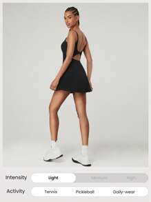 GLOWMODE FeatherFit™-Air Scoop Neck Knotted Mini Dress Quick Dry Moisture Wicking - Black - View 7