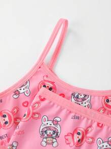 Young Girl Rabbit Pattern Casual Simple Soft Comfortable Camisole And Briefs Set - Multicolor - View 3