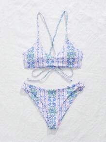 Swim Mod 1pc Simple & Fashionable Wireless Bikini Swimwear, Suitable For Summer - Multicolor - View 3