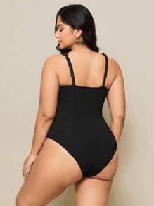 Swim Basics Plus Size One Piece Swimwear, Minimalist Beach Holiday Style For Summer Beach Vacation - Black - View 2