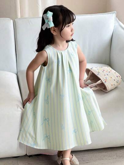 Genkimix Kids Dziewczęca sukienka w jednolitym kolorze z marszczeniami i zdobieniami, swobodna, letnia