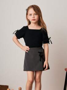 PrepCrw Shorts grigi con fiocco decorativo per giovani ragazze, per primavera/estate