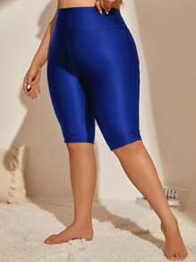 Swim SPRTY Plus Size Solid Elastic Waist Shorts, Suitable As Swimwear Bottom, Summer - Blue - View 3