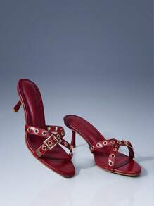 CUCCOO BIZCHIC Women's Apricot Color High Heel Metal Decor Sandals - Red - View 3