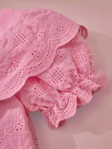 SHEIN Baby Girl Vintage French Style Elegant Embroidered Floral Ruffled Collar Puff Sleeve Blouse, Suitable For Outings - Hot Pink - View 6