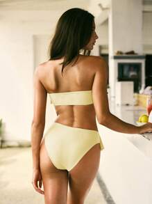Swim Mod Women's Summer Beach Vacation Ruffled Bandeau Bikini Set - Yellow - View 3