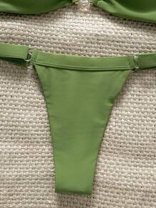 Swim Chiccia Springbreak 女士加大码纯色抹胸金属装饰露肩上衣和丁字裤 2 件套比基尼套装